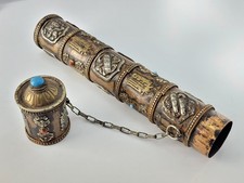 1800s Tibetan Buddhist Copper Silver Brass Prayer Scroll Incense Holder 10.5