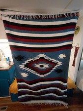 Authentic Aztec Diamond Mexican Handmade Pancho Blanket 76