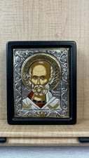 Saint Nicolaos - 950 Silver Icon On Wood, Locally 24k Gold Plated picture