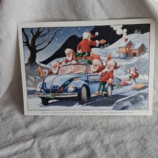 Hemmings Motor News 1996 Holiday Greeting Card VW Beetle Cabriolet Santa Elves picture
