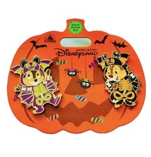 Disneyland Hong Kong HKDL Halloween 2 Pin Set 2024 Chip & Dale As Skeleton Bat picture