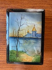 VTG Russian Black Lacquer Trinket Box - Tranquil Scene 3