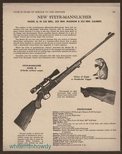 1968 STEYR-MANNLICHER SL .22 Bolt Action Varmint Rifle Print AD picture