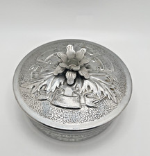 Vtg Rodney Kent Hammered Aluminium Lid Round Glass Candy Dish Trinket Dresser picture
