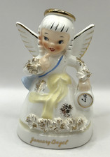 Vintage JANUARY Birthday Angel Girl Figurine 4.25” Spaghetti Trim picture