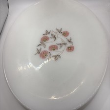 Fire King Fleurette FLowers Serving Platter Milk Glass Vintage picture