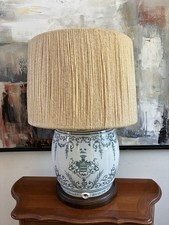 Antique French Faience Wine Fountain Lamp-Half Moon Malvezin Bordeaux Yarn Shade picture