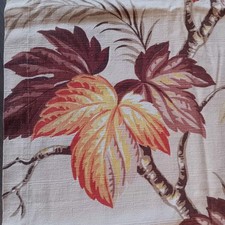 Barkcloth Vintage Fabric Drape Curtain Fall Leaves 41 x 89 Brown Yellow Orange picture