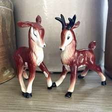 VTG Kreiss Japan Ceramic Prancing Buck Doe Deer Salt Pepper Shaker Set 1950s MCM picture