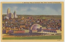 Cincinnati OH Bird’s-Eye View Union Terminal Foreground Linen Postcard 3A-H931 picture
