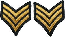 2 Vietnam Era US Army Sergeant Green Stripes Patch Pair Uniform Rank E-5 E5 picture