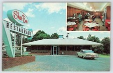 1963 SHAR-BEE RESTAURANT ULMERS SC 1960 CHEVROLET BEL AIR SEDAN VINTAGE POSTCARD picture