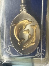 Galveston Texas Golden Dolphins Porpoises Collectible Pewter Souvenir Spoon picture