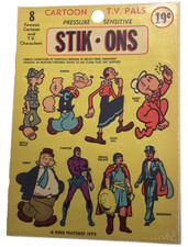 Vintage TV Pals Stik-Ons Popeye Olive Oyl Bluto Decal Sticker Sheet 19¢ NOS Oil picture