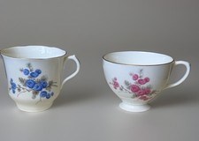 Bradford Vintage Fine Bone China Teacups (2) Numbered England Floral Pattern picture