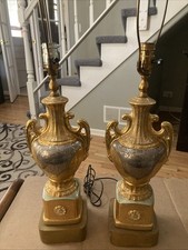 Stunning Vintage Pair LE MIEUX Hollywood Regency/Mid Century Lamps 24K Gold Gilt picture