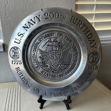 12ʺ US Navy 200th Birthday Large Metal Pewter Plate 1775-1975 Wilton Columbia US picture