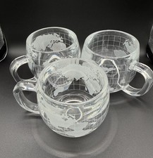 Vintage Etched World Globe Map Glass Coffee Mugs 1, 2, or 3 Clear Frosted Cups picture