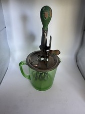 Vintage A&J Uranium Glass Egg Beater w/ Hazel Atlas Cup Pat 1923 Cracked picture