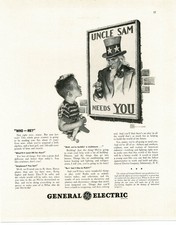 1942 General Electric Uncle Sam Needs You Little Boy art WWII Vintage Print Ad picture