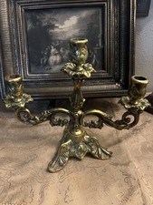 Antique Solid Brass Candelabra French 3 arm Candle Holder Very Heavy picture