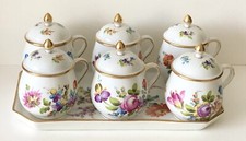 Antique German Porcelain Schumann Dresden Flowers Empress Pot De Creme Set Tray picture