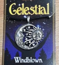 Celestial Windblown Sun & Moon Pendant Wiccan Pagan Made in USA New picture