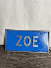 Vintage Aluminum Name Plaque – ZOE – Blue & Silver picture