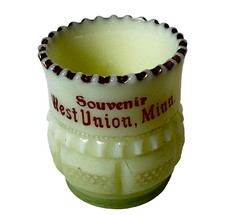 WEST UNION , MINNESOTA MN Uranium Antique Custard Glass Souvenir Cup Trinket picture