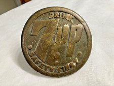 Vintage Antique DRINK 7-UP Safety First Brass Sidewalk Road Advertising Marker picture