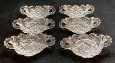 6 ABP cut glass salt dishes with faceted loop handles, c.1900, all-over cutting picture