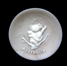 Koala Bear Australia Marle Stone Relief Carving Handcrafted Trinket Dish Vintage picture
