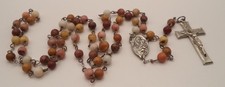 Vintage Natural Stone Rosary Multi Color Jasper Marble Tone St Joseph Italy 22” picture