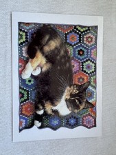 Lesley Ann Ivory PostCat Motley On Amish Hexagon Postcard 6x4.5in 1989 VTG Cat picture