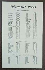 Vintage Rivarossi Price List. Model Railway Locomotives, Coaches, Wagons etc picture