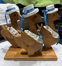 Vintage Wooden Geese With Bonnets Shelf Sitters picture