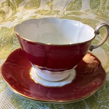 Paragon Fine Bone China Teacup & Saucer Burgundy White Gold picture
