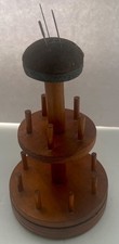 Vintage Wooden  Sewing Caddy Pin Cushion Rotating Thread Storage  picture