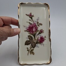 Vtg Porcelain Trinket Tray Pink Rose Gold Trim Scalloped Edge Ring Dish Japan picture