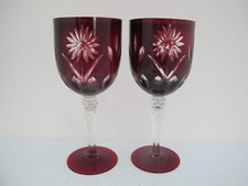Vintage BOHEMIAN Ruby Red FLOWER Cut Crystal Glass 7 3/4