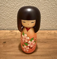 Made in Japan Japanese Kokeshi Doll Figurine, Cherry Blossom Floral, Okinawa picture