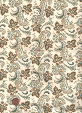 Antique 1870 Teal and Brown Floral Fabric picture