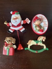 Lot Vintage Hallmark Holiday pins Puppy Love Rocking House Jumping Santa Drummer picture
