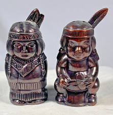 Vintage Figural Native American Couple Metal Salt and Pepper Shakers picture