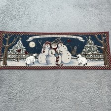 Christmas Table Runner Vtg Sandi Gore Evans Snowmen Heaven Nature Sing Holiday picture