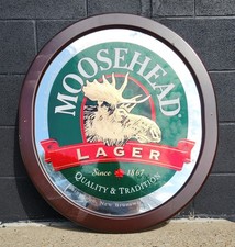 MOOSEHEAD LAGER BEER GIANT WOOD FRAMED MIRROR BAR PUB BARBACK SIGN 33