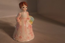 Vintage Porcelain Girl Pink Dress Holding Flowers Made in Japan picture