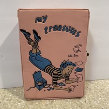 Vintage MCM 1950s Pink Treasures Retro Veronica Vinyl Trinket Case Box picture