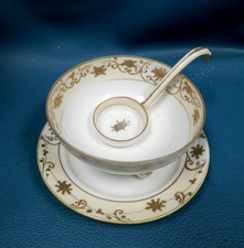 ANTQ Nippon Mayonnaise Bowl Ladle Plate Tray Set Gold Roses Porcelain 1891-1921 picture