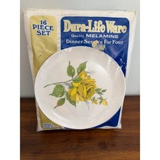 Vtg Dura-Life Ware melamine 16-piece set floral yellow rose pattern NOS picture